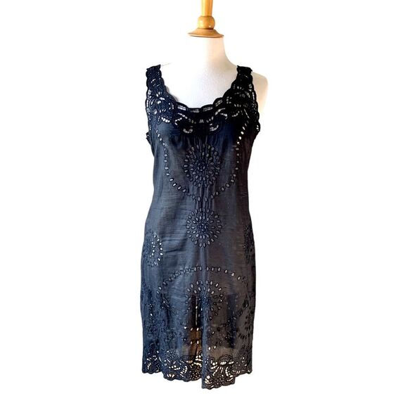 GROA Black Eyelet Lace Sheer Summer Beach Dress - Small - Picture 5 of 7